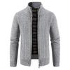 Men Fall Winter Jacket Knit Thickened Crochet Stand Collar Warm Soft Zipper Closure Pockets Long Sleeve Casual Cardigan Sweater Anti-pilling