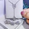 Медные модные новые квадратные длинные циркониевые серьги кольцо ожерелье ювелирные изделия из трех частей для вечеринки на день рождения ювелирный подарок
