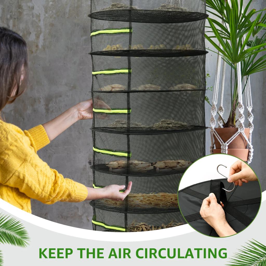 8-слойная сушилка для трав, нейлоновая подвесная сушилка, сетка с молнией, дышащая подвесная сетчатая корзина, сушилка для цветов, бутонов, растений