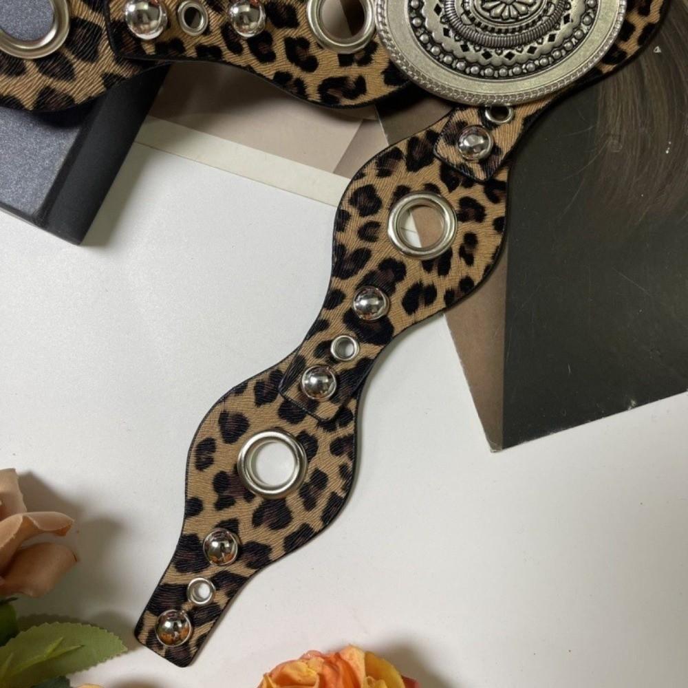 Leopard Women's Rivet Belt Gothic Dress Jeans Belt Fashionable Leather Waistband  Streetwear