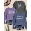 3-Piece Women's Set: Vintage floral & motivational letter print long sleeve T-shirts, soft round neck, casual to semi-formal style