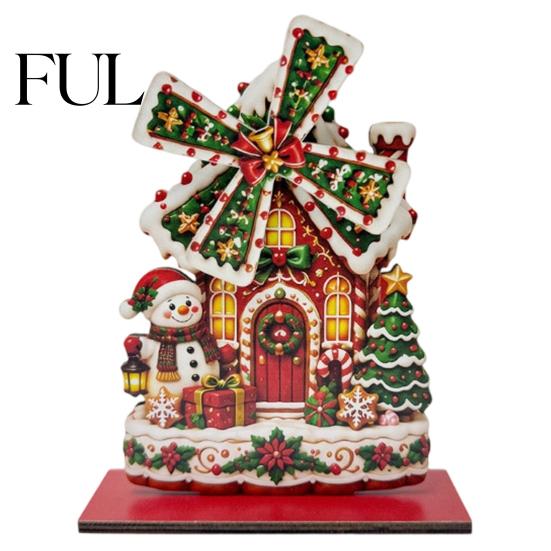 Christmas Gift for Family Windmill Wooden Ornament, Decorative Craft with Rotating Holiday Decoration Blades, Handmade Figurine Home Tabletop Display