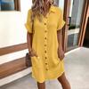 Women Button Down Shirt Dress Short Sleeve V Neck Long Blouse Loose Knee Length Midi Dress with Pocket