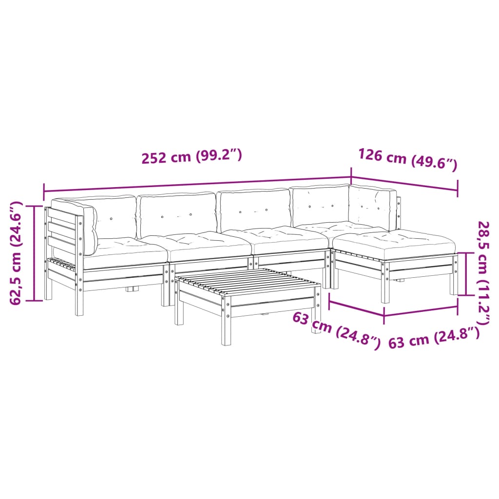 6 Piece Garden Sofa Set with Cushions Pressure Treated Pine Wood
