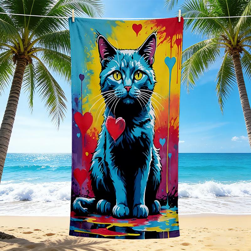 1Pc Colorful Cat Reflection Beach Towel Quick Dry Multiuse For Beach Pool Gym Yoga Home Travel Christmas Halloween Xmas Gift G1203