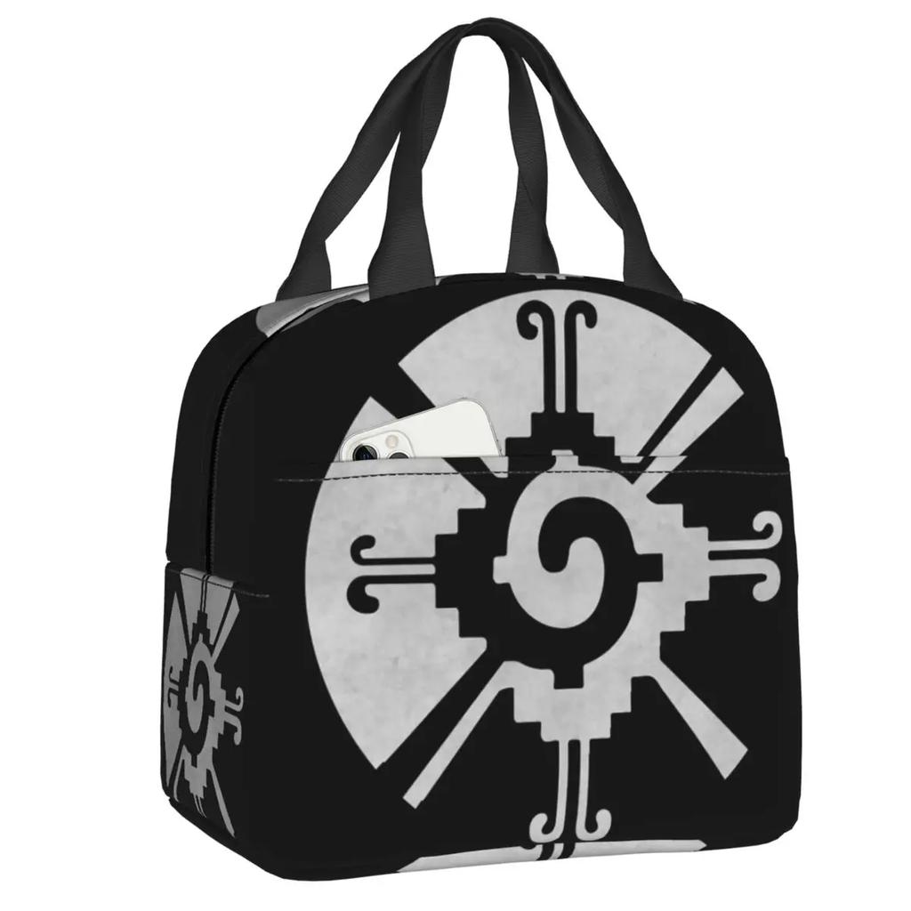 Mayan Aztec Hunab Ku Gold On Black Insulated Lunch Bag for Women Portable Cooler Thermal Lunch Box Beach Camping Travel