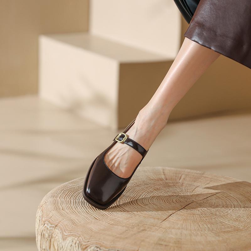 Fashion 2025 New Spring Split Leather Women Shoes Square Toe Mary Jane Shoes for Women Shoes Women Pumps Heels for Women Buckle Strap