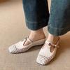Soft Leather Version Inner Height Increase Cool Slippers Square Head Weaving Hollow Breathable T-buckle with Wedge Heel Sandals Women