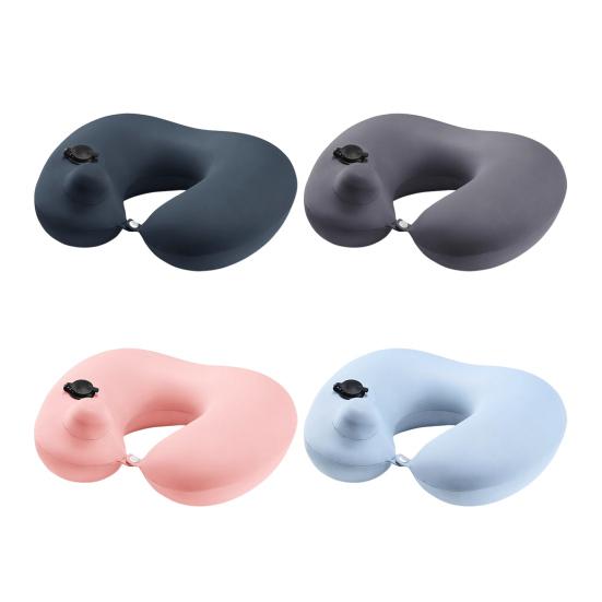 Inflatable U-shaped Pillow with Self-filled Design Built-in Air Pump Lightweight Portable Neck Support