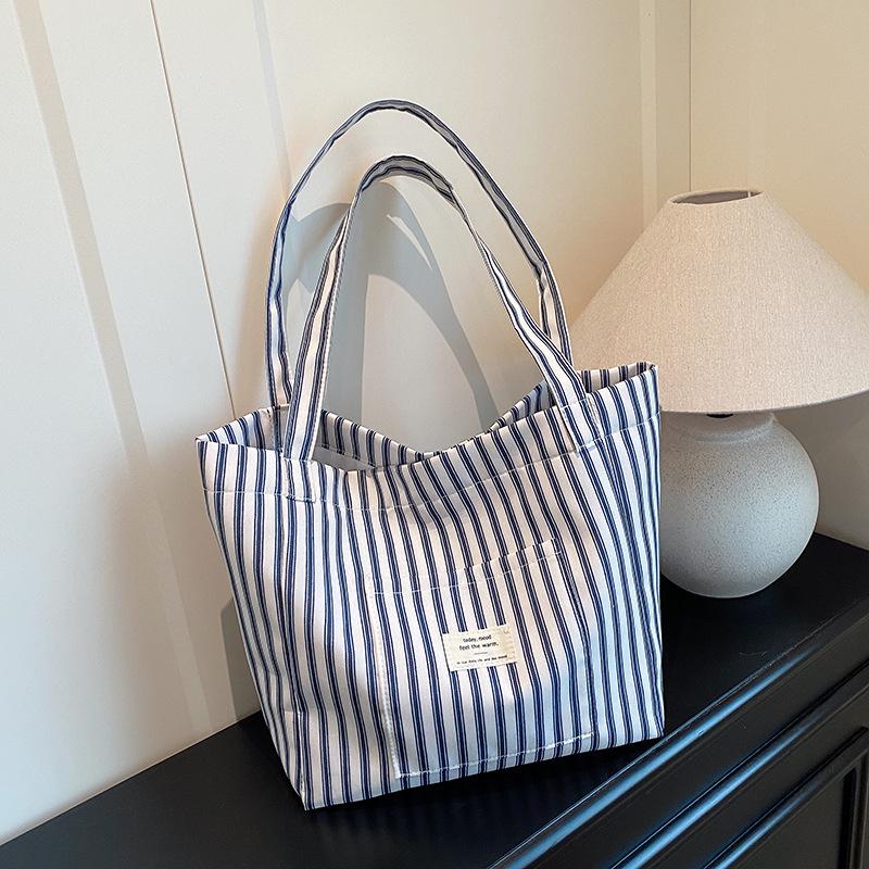 Holiday French Stripe Canvas Tote: Versatile, Lightweight Shoulder Bag with Large Capacity for Women