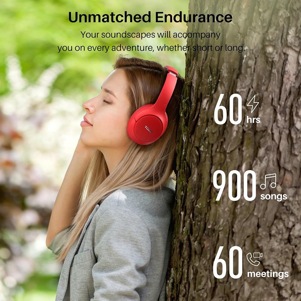 TOZO HT2 Wireless Headphones: Hi-Res Audio (Wired Hi-Res), 40mm Dynamic Drivers, Closed-Back, Foldable, Lightweight, Bluetooth 5.3, Wireless, Type-C &