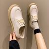 2024 Women's Flats Autumn New British Retro Platform Shoes for Women White Round Head Toe Lace-Up Flats Fashion Loafers Female
