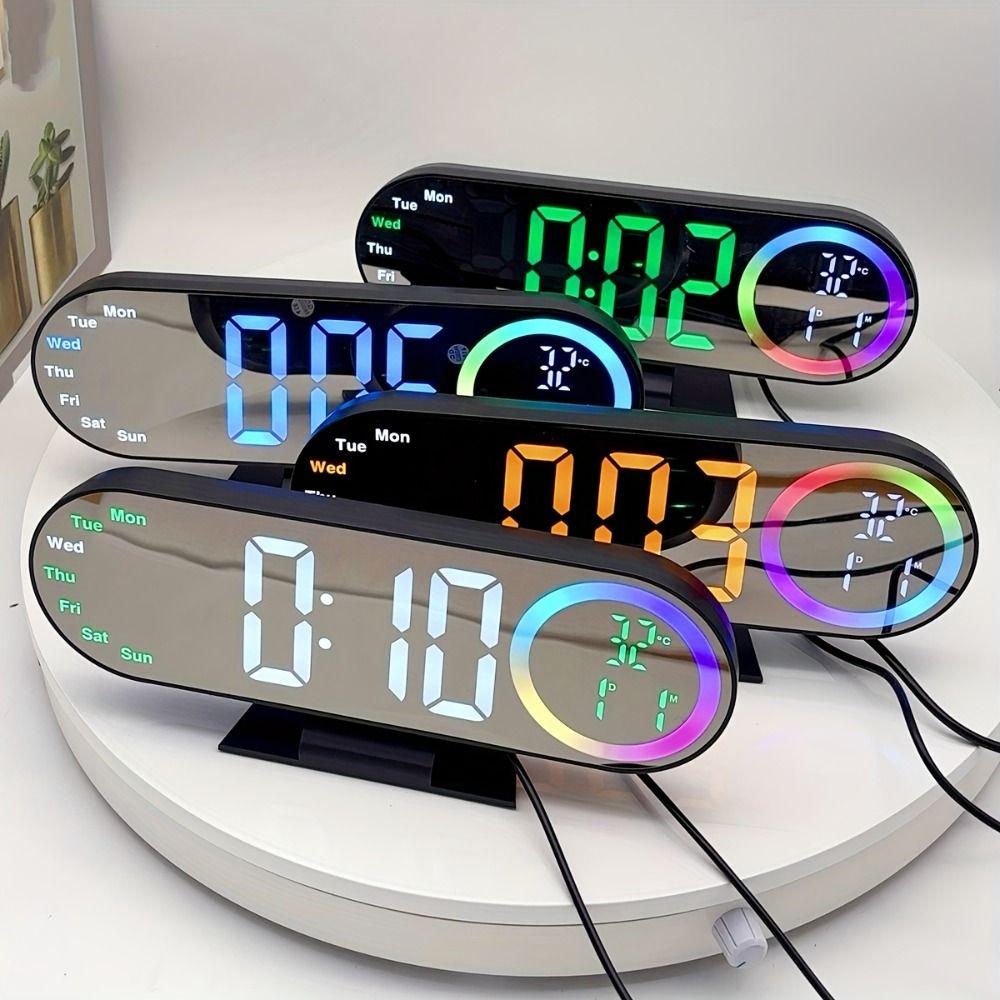 Voice Control Digital Alarm Clock 12/24H Format LED Electronic Clock LED Mirror Clock  Office Decor