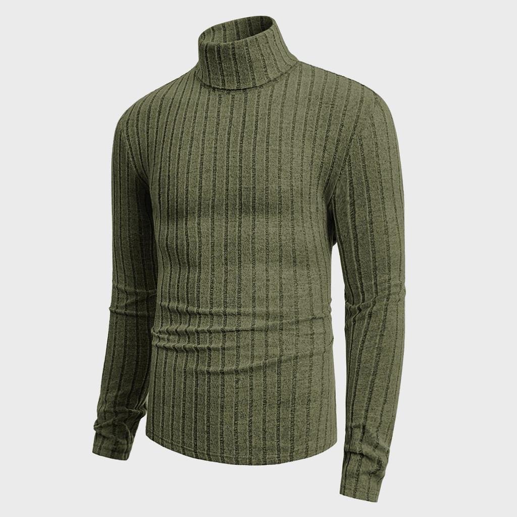 Men's Pullover Mock Neck Long-Sleeve Top - Comfortable Daily Solid/Stripe Basic Base Layer