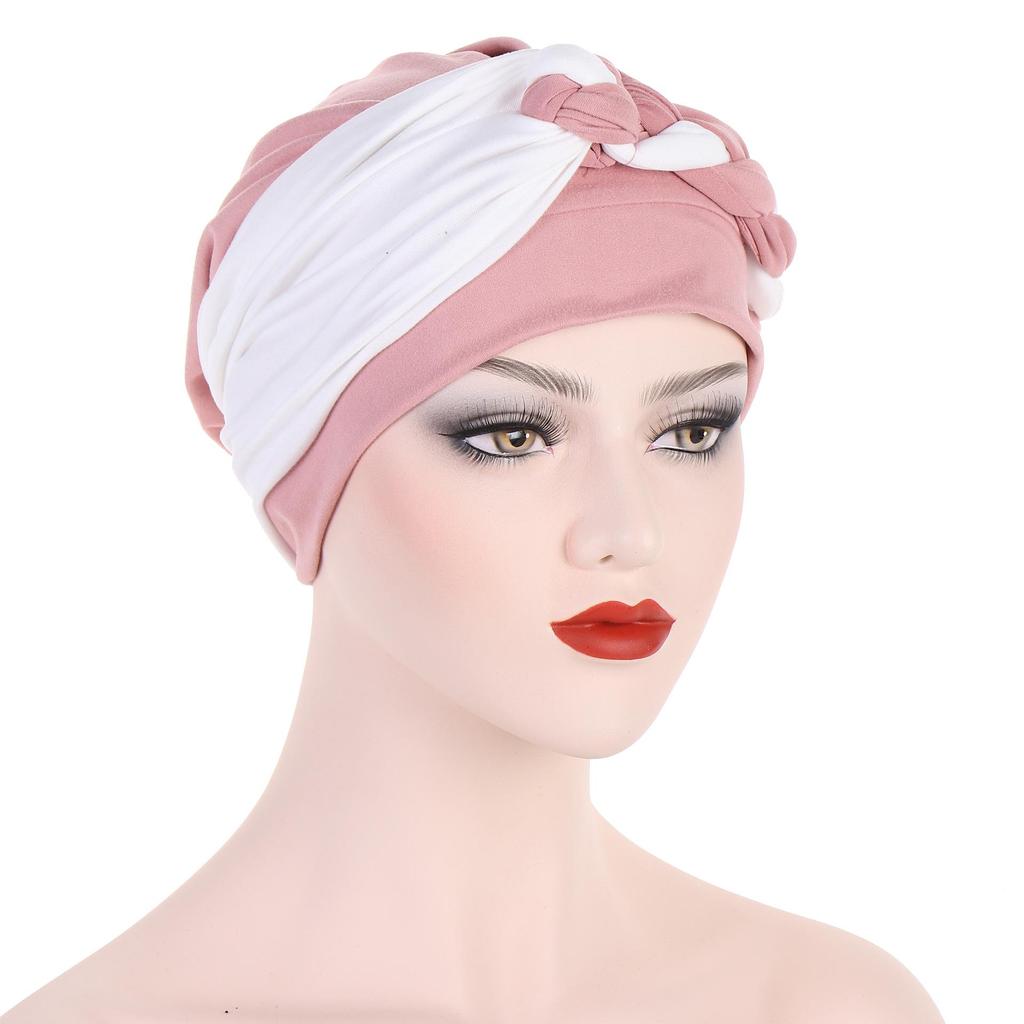 Multicolor Side Braid Soft Headscarf Hat for Muslim Women and Chemotherapy Patients