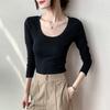 Pure Cotton Long-sleeved Women's T-shirt, Shoulder, Autumn New Style, Slimming, Solid Color, Large Size Top, Bottoming Shirt