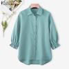 ZANZEA Women Casual Turn Down Collar Loose 3/4 Sleeve Hight Low Blouse