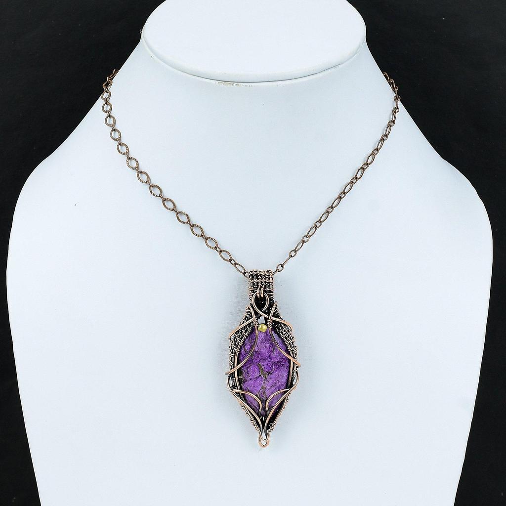 Пурпуритовый кулон, обернутый медной проволокой, кулон из натурального драгоценного камня, кулон с камнем рождения, обернутый медной проволокой, ювелирные изделия для подарка, кулон ручной работы