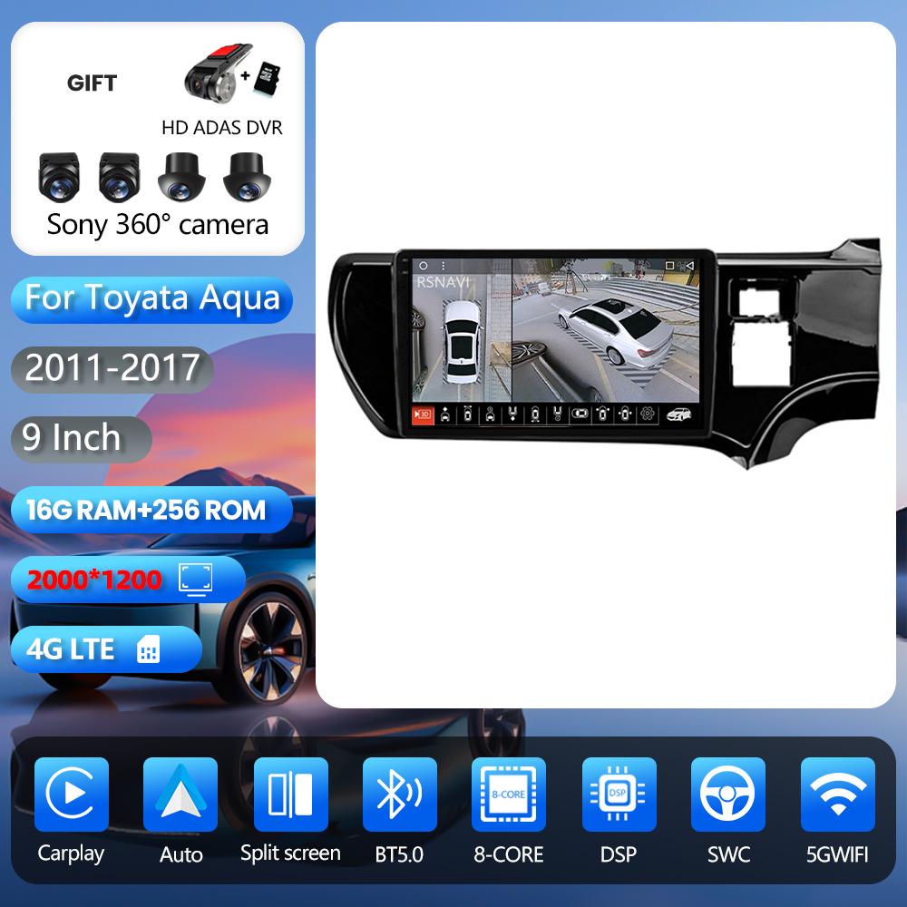 Android 16 pour Toyota Aqua 2011 - 2017, Carplay Auto, écran 2K, autoradio multimédia, autoradio stéréo 2 din, Plug and Play