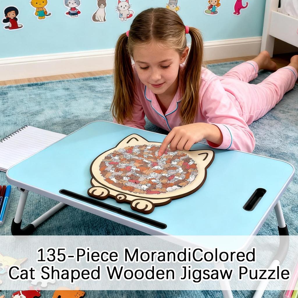 Cat Puzzle 135 Pieces Long Lasting Precise Decor Kit Wood Challenging Jigsaw Puzzles for Cat Lovers Home Family Friends Adults