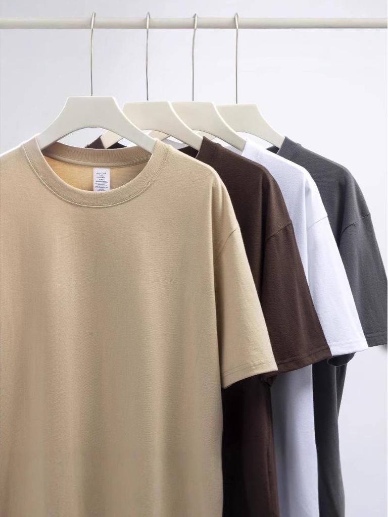 240g Unisex Japanese Heavy Cotton Crew Neck T-Shirt - Solid Colors, Short Sleeve