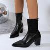 Осенние женские ботильоны Модная обувь с острым носком Женские короткие ботинки на квадратном низком каблуке Повседневная зимняя женская обувь Zapatos Mujer