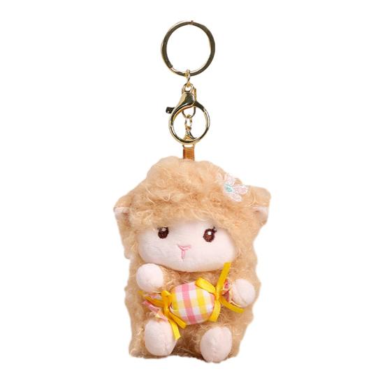 Plush Seated Sheep Keychain Pendant with Metal Ring for Backpack Keys, Soft Cute Lamb Keychain, Stuffed Animal Bag Charms