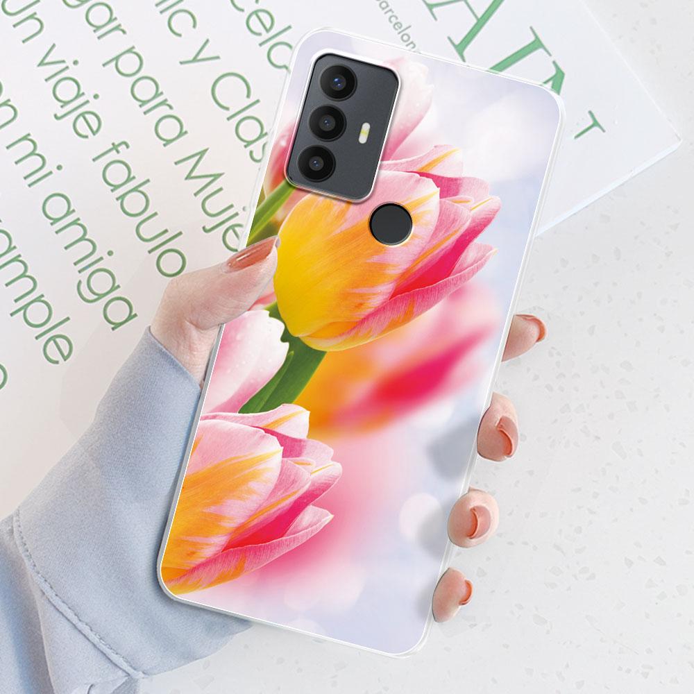 For TCL 305 Case For TCL 306 Flower Printing Transparent TPU Silicone Soft Phone Cases Cover Coque Bumper For TCL 305 306 Fundas