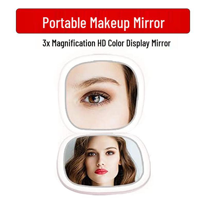 LED Light Portable Folding Mirror, Magnifying Handheld Compact, Internet-Famous Model