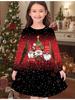 Girls' Autumn and Winter Fashion Dress, 3D Christmas Print Round Neck Long Children's T-shirt Dress, Casual Versatile, Christmas Clothing