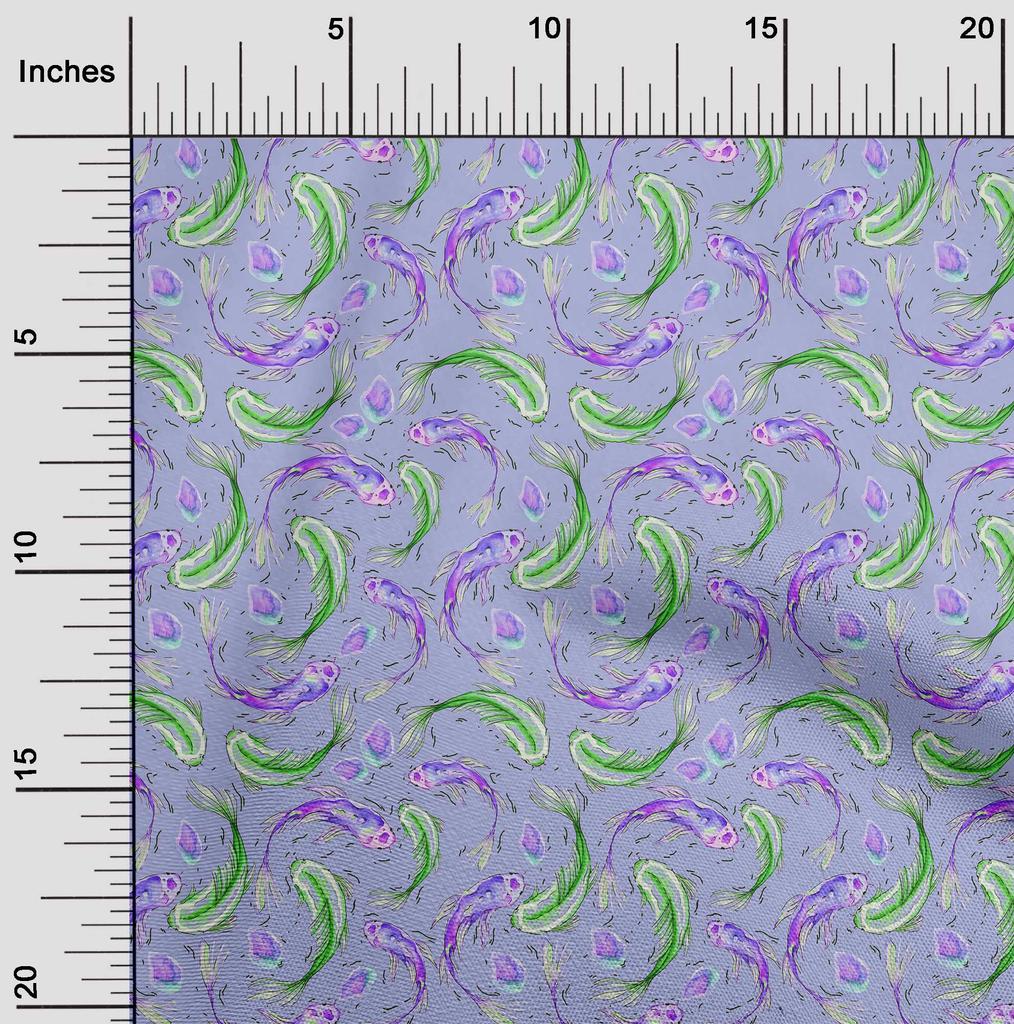 oneOone Cotton Flex Bluish Violet Fabric Asian Japanese Koi Fish Fabric for Sewing Printed Craft Fabric by The Yard 40 Inch