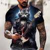 Funny T Shirt For Men Summer Short Sleeve Animal T-Shirts Rock Cat 3d Print Fashion Casual Street Oversized Men's Clothing