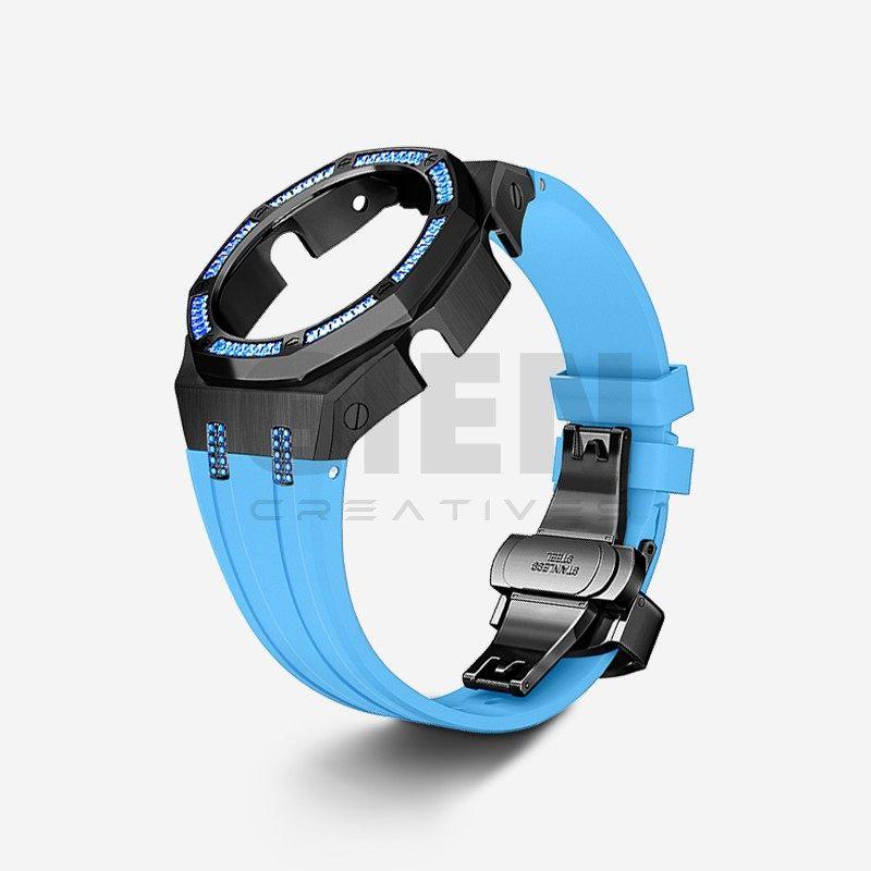 Для Casio Восьмиугольные Спортивные Часы GA2100/GA2110/GA-B2100 Модифицированный Нержавеющая Сталь Металл Синий Алмазный Корпус Ремешок Набор Аксессуаров