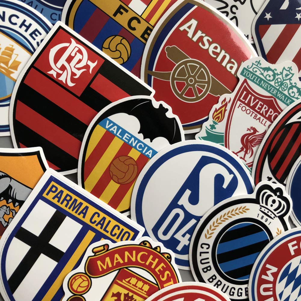 50 Pieces Soccer Club Comic Waterproof Sticker Set Suitcase Stickers for Favorite Notebook Suitcase, Bicycle, Helmet, Computer, Mobile,