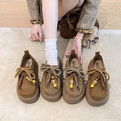 Платформа женские новые осенние одинарные туфли ретро универсальные повседневные туфли увеличивают высоту ленивые туфли Дуду прилив