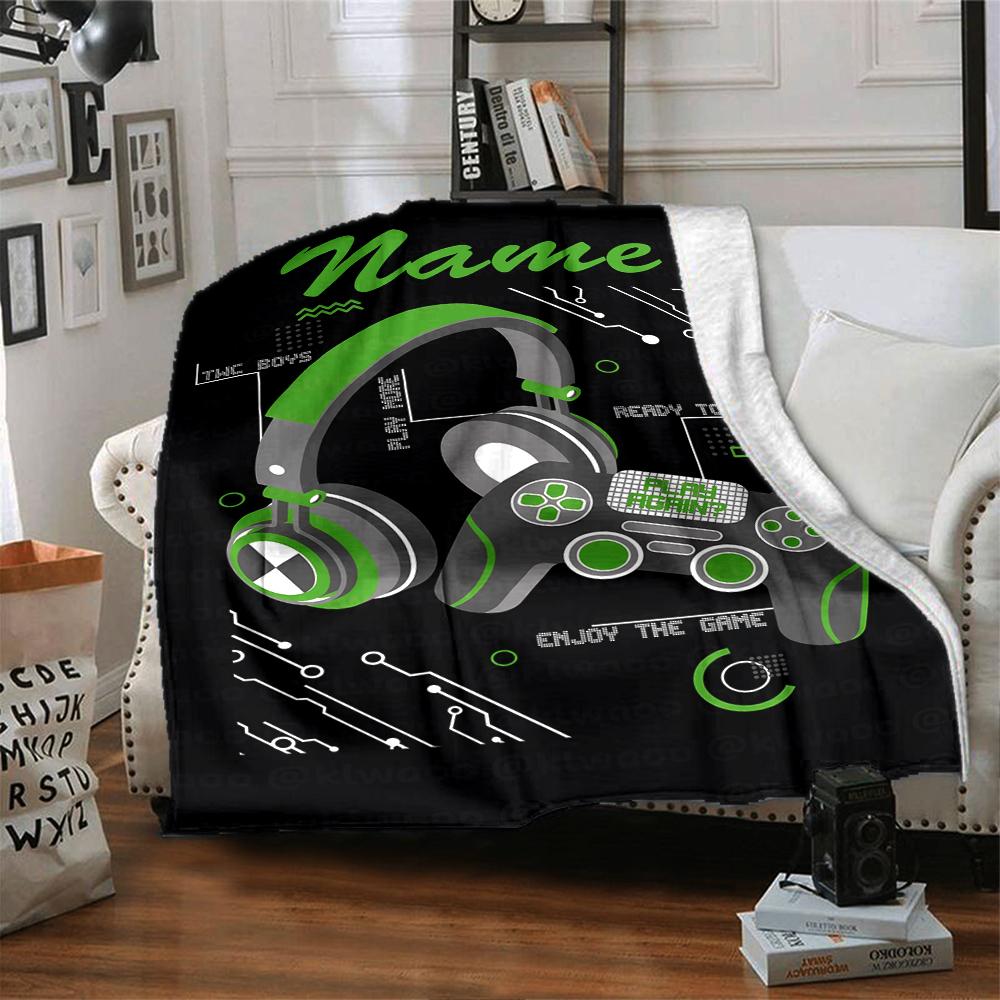 Custom Name Game Controller Theme Printed Blanket - Perfect for Couch, Bed, Travel & Outdoor Use | Machine Washable, Cozy & Durable.
