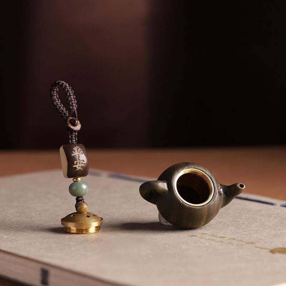 Waterproof Little Teapot Keychain Mini Green Sandalwood Phone Chain Carved Teapot Pendant  Car Key