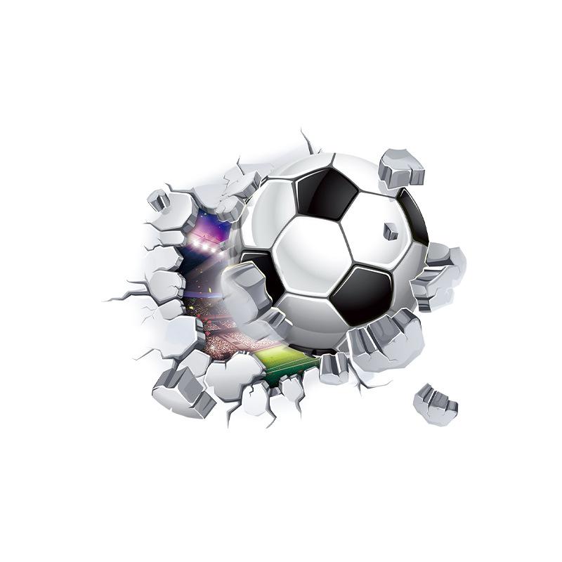 Dynamic Broken Wall Football 3D Wall Stickers for Living Room Kids Bedroom Background Wall Door Decoration Self-adhesive Stickers