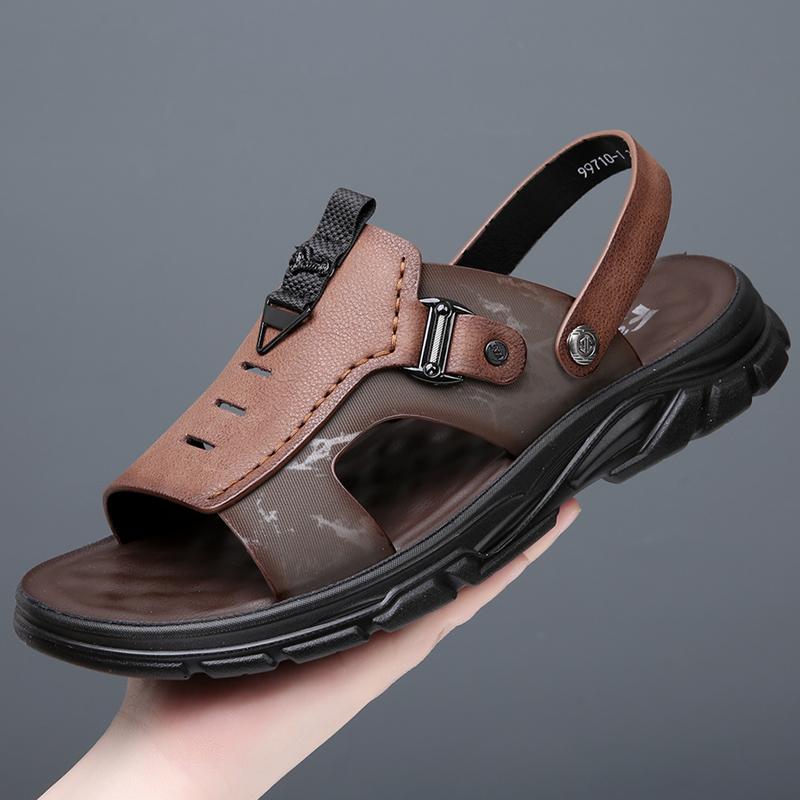 Модные летние мужские сандалии из высококачественной коровьей кожи верхнего слоя, повседневные пляжные сандалии, модные уличные мужские дышащие сандалии с латексной амортизацией