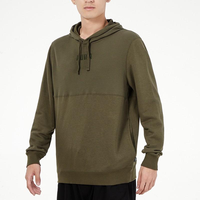 Puma Однотонная спортивная трикотажная толстовка с капюшоном на шнурке для мужчин, цвет армейский зеленый 846413-44