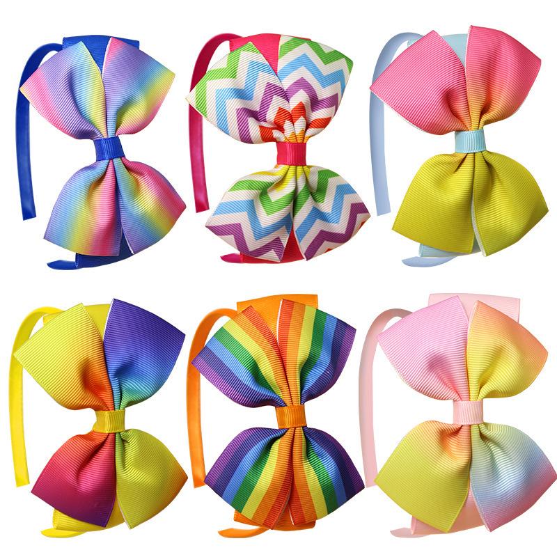 European and American Polyester Ribbed Ribbon Baby Bow Headband with Three-Layer Wrapped Knot and Handmade Flower.