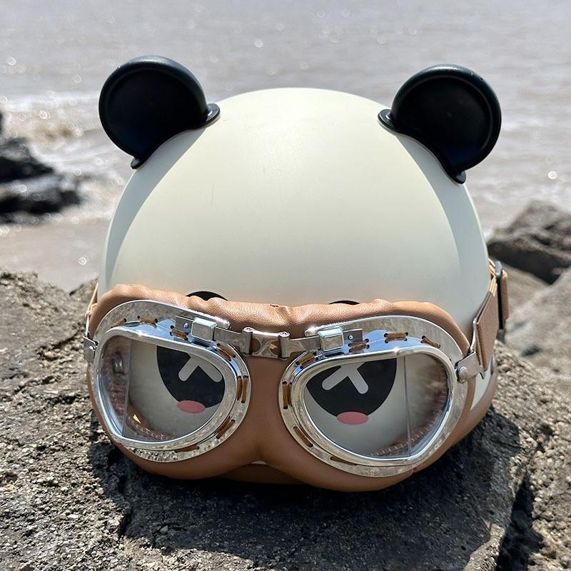 3C Certified Half Helmet Motorcycle E-Bike Cartoon Panda Design All-Season Safety Gear Men Women