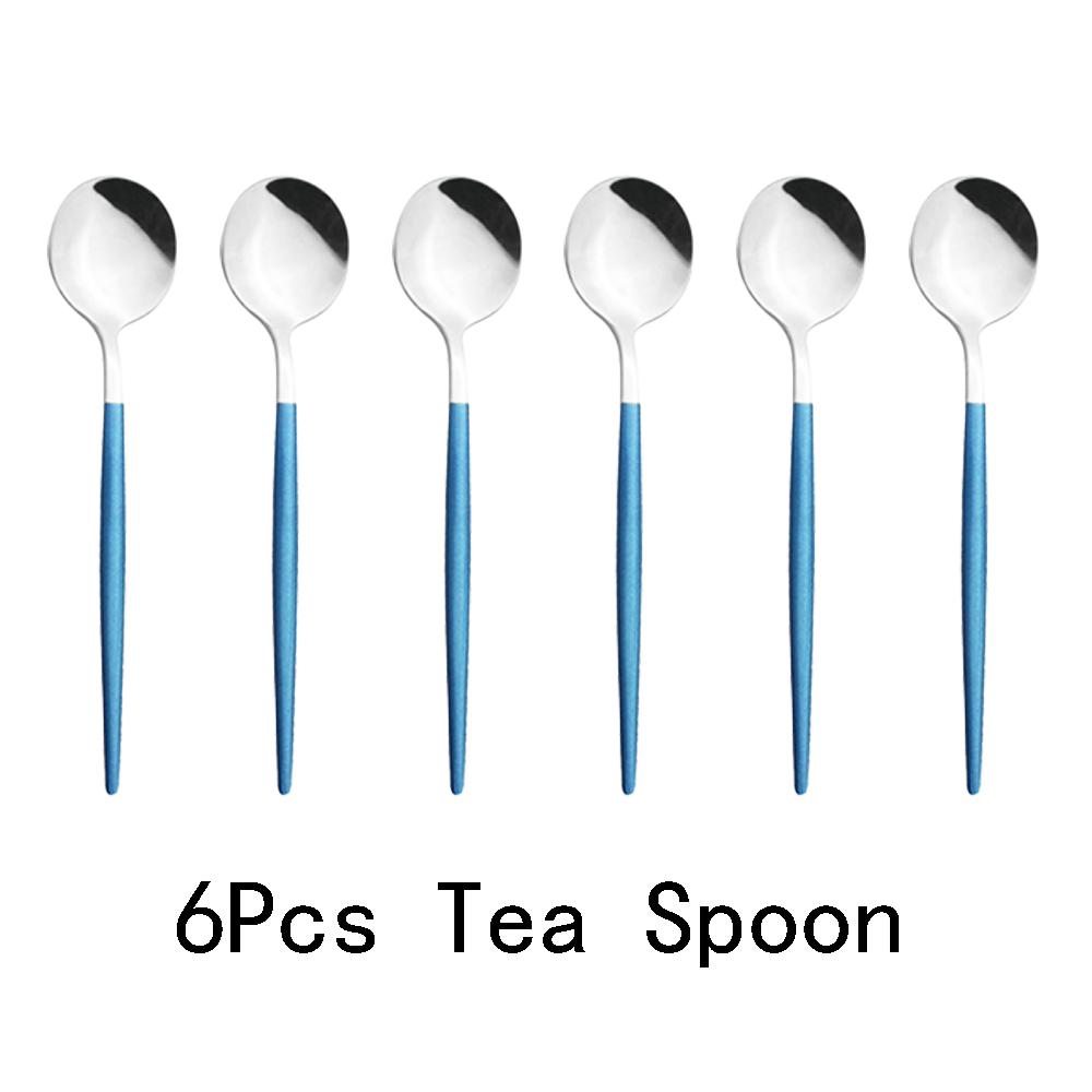 6pcs Mirror Stainless Steel Cutlery Set Multicolor Dinnerware Spoon Set Dinner Set Coffee Tea Spoon Tableware Home Kitchen Silverware