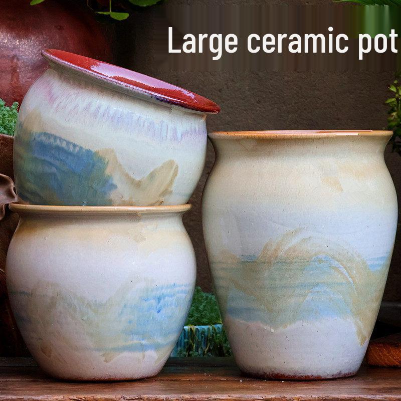 Большой Ручной Глиняный Керамический Цветочный Горшок – Дышащий Высокий Горшок для Суккулентов, Бугенвиллии, Стрелиции, Горшок из Фиолетовой Глины