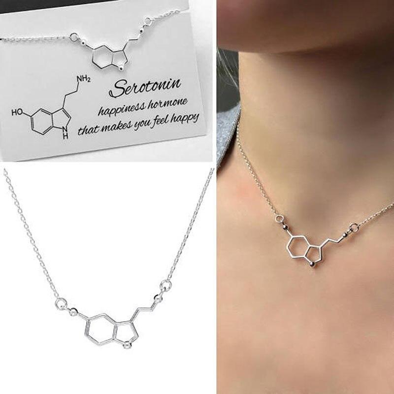 Pendant Necklaces Stainless Steel Chain Serotonin Molecule Science Chemistry Molecule Shape Necklace Couple Girlfriend Gift