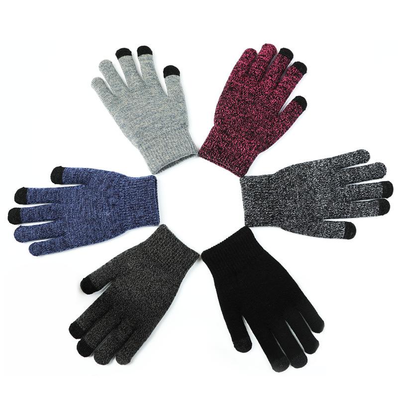 Зимние сенсорные перчатки мужские большого размера, термо, противоскользящие, для холодной погоды, для катания, вязаные, двухслойные, с толстой флисовой подкладкой