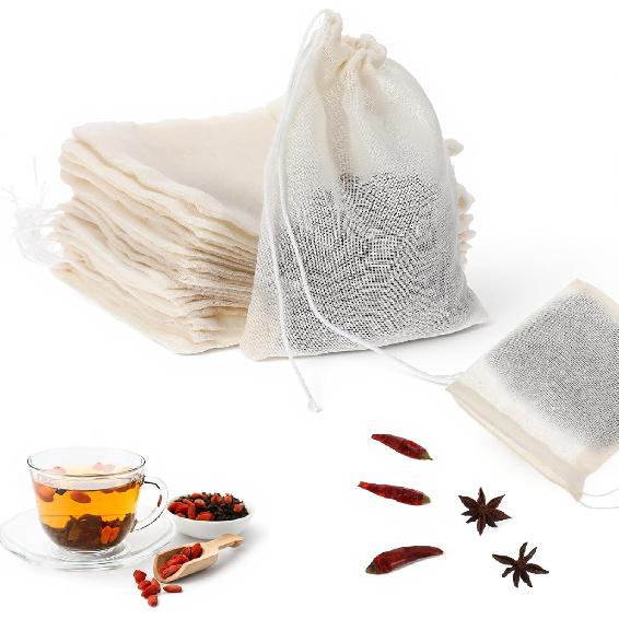 Reble Tea Bags for Loose Tea 50PCS Cotton Sachet Drawstring Packing Bag Spice for Cooking Reble Bag Loose Teas, Sachet Cheesecloth Cold Brew Coffee