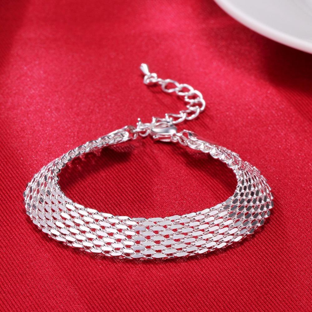 Women's Fashion Chain Bracelet Real 925 Sterling Silver Soft Watchband Charm Bracelet Bangles Fine Jewelry