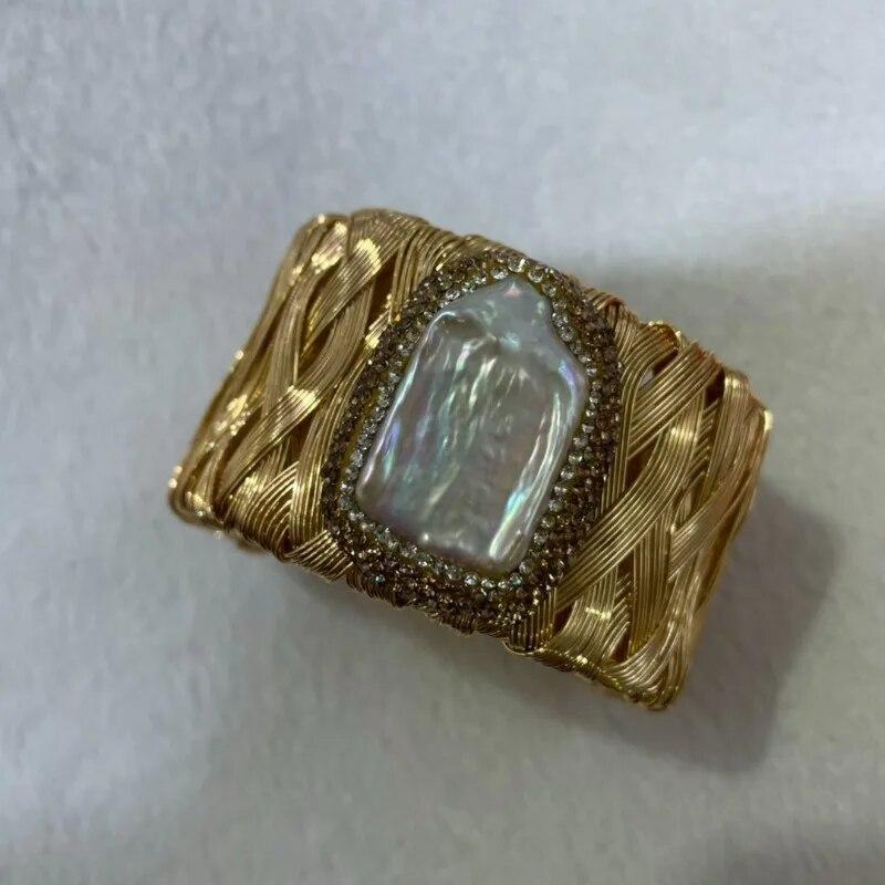 Натуральный пресноводный жемчуг в стиле барокко, браслет-манжета ручной работы со стразами Chian и разноцветными стразами для женщин