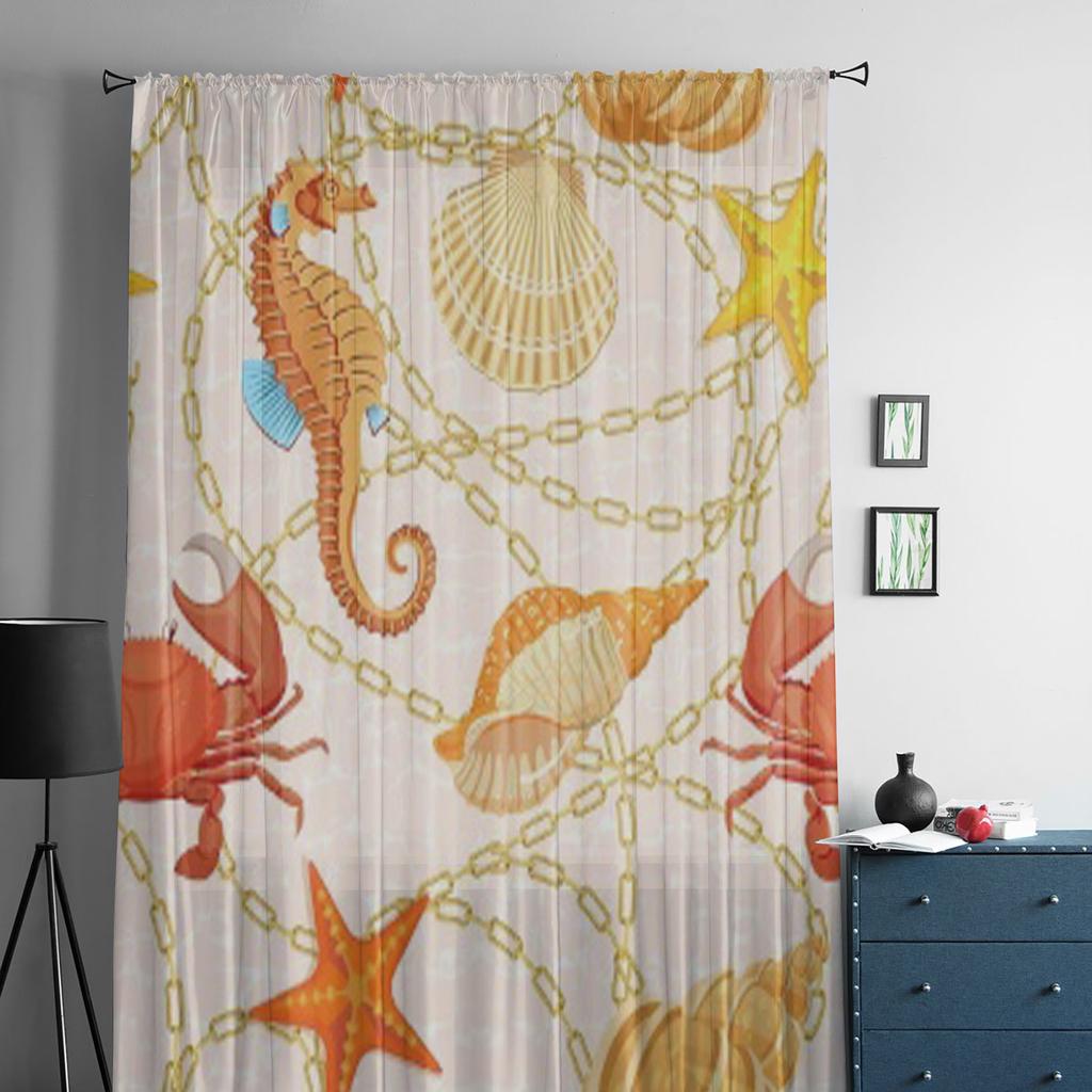 Загоны для рыб, ракушки, морские водоросли, морской конек, подводные шифоновые прозрачные шторы для гостиной, спальни, оконная вуаль, тюлевая занавеска
